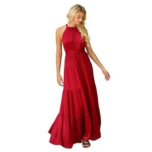 DONATED - Women’s Burgundy Sleeveless Halter Lined Maxi Dress NWT - (#43)